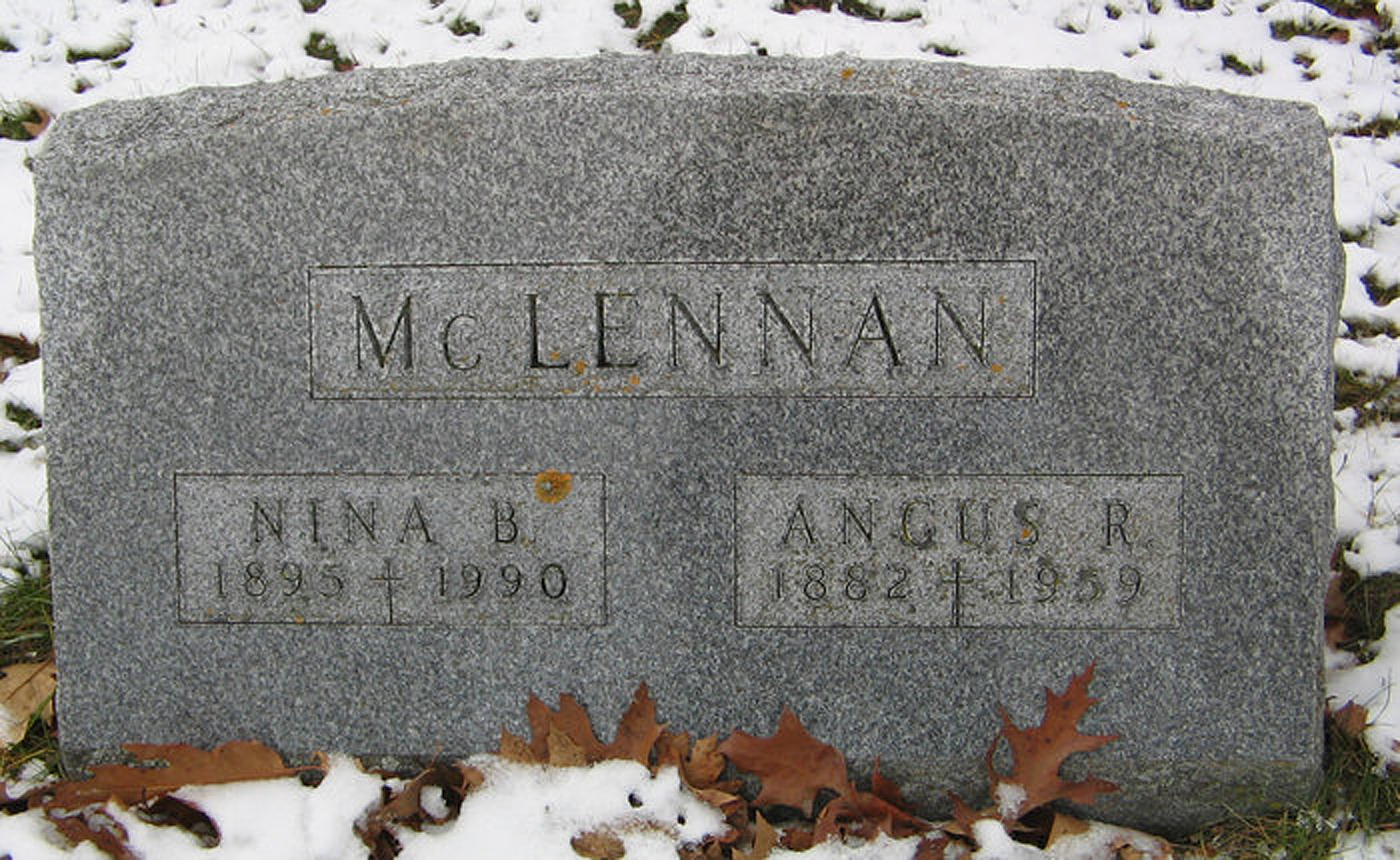 Photo of headstones/Angus McLennan died 1959 MI Rogers Township Cemetery, Michigan